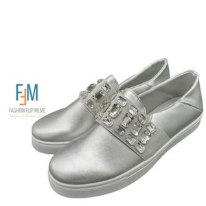 New! Soho Girls "Brianna" Silver Jeweled Slip-Ons, Women's 10
